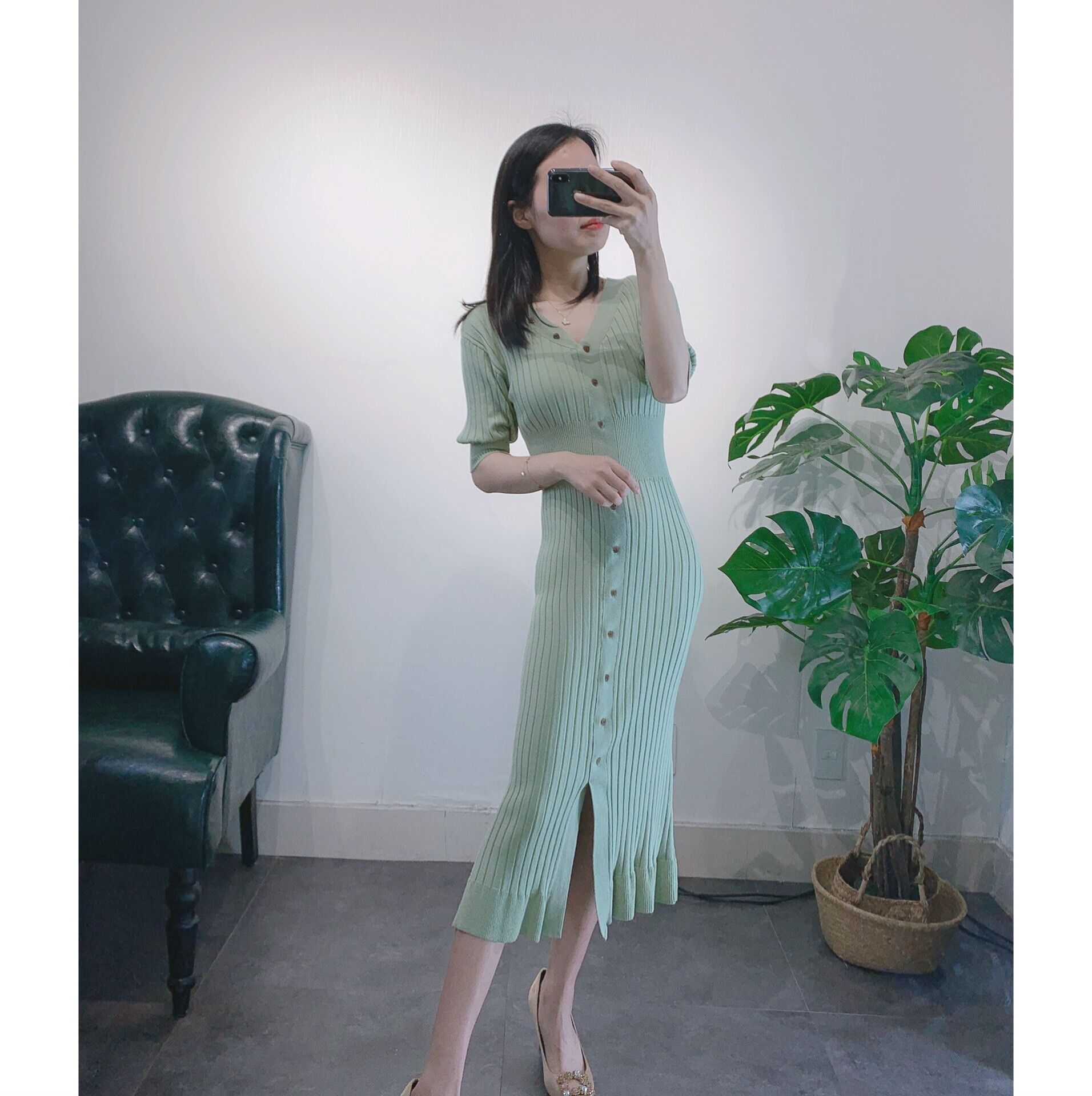 French long slim slim fringed knit short sleeve dress French long slim slim fringed knit short sleeve dress