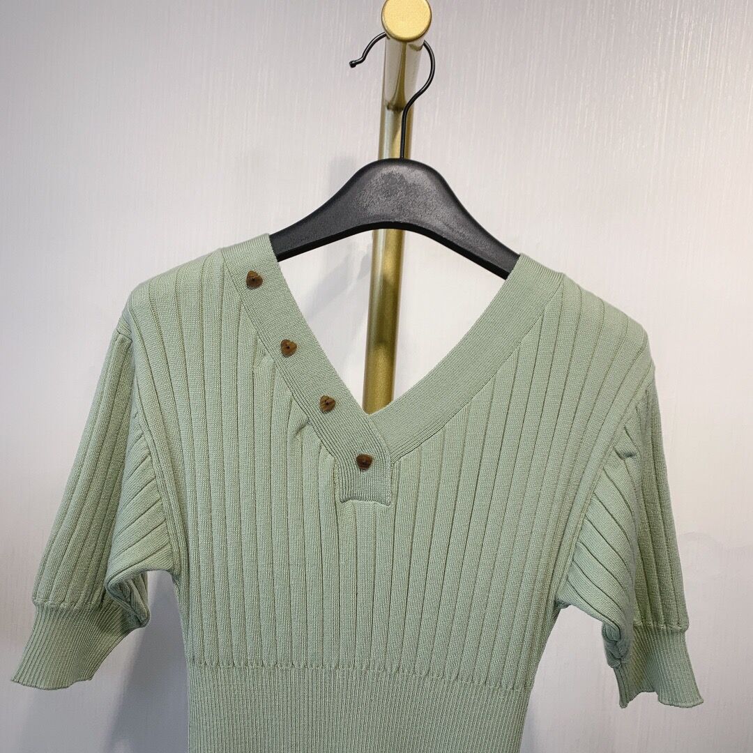 French long slim slim fringed knit short sleeve dress French long slim slim fringed knit short sleeve dress