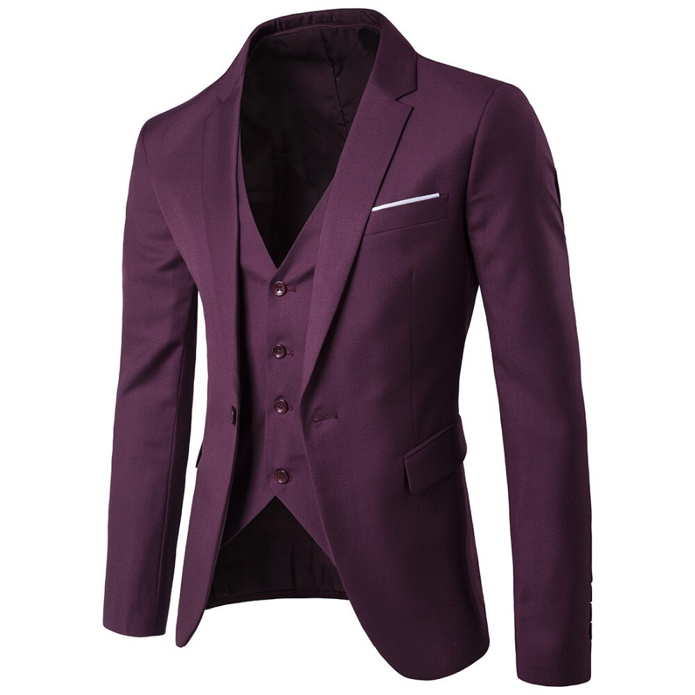 3pc Men Purple Suit (Jacket+Pants+Vest) Tuxedo Ternos S-6XL