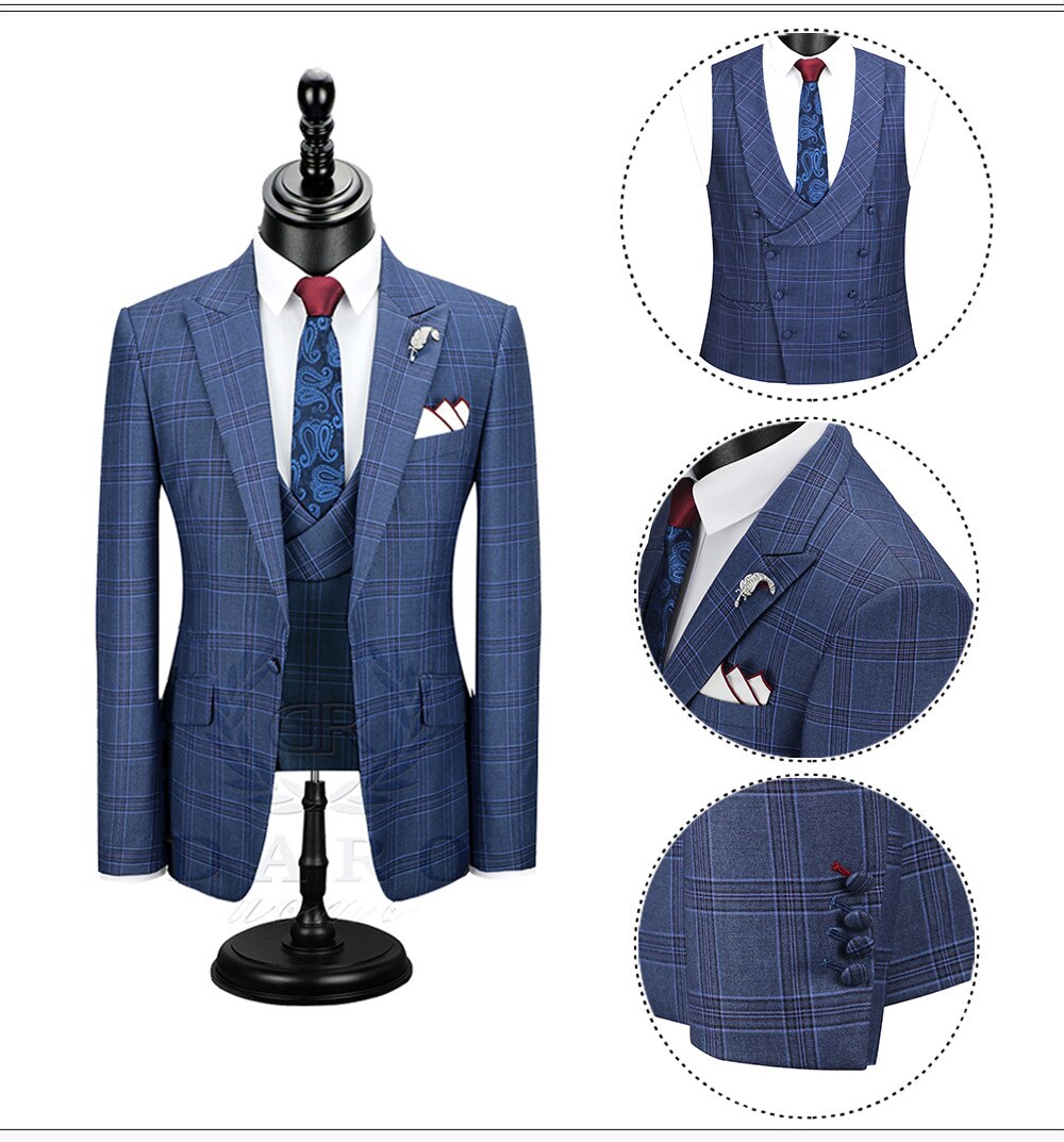 Men's 3 Piece Slim Fit blue purple Suits Blazer Men's 3 Piece Slim Fit blue purple Suits Blazer
