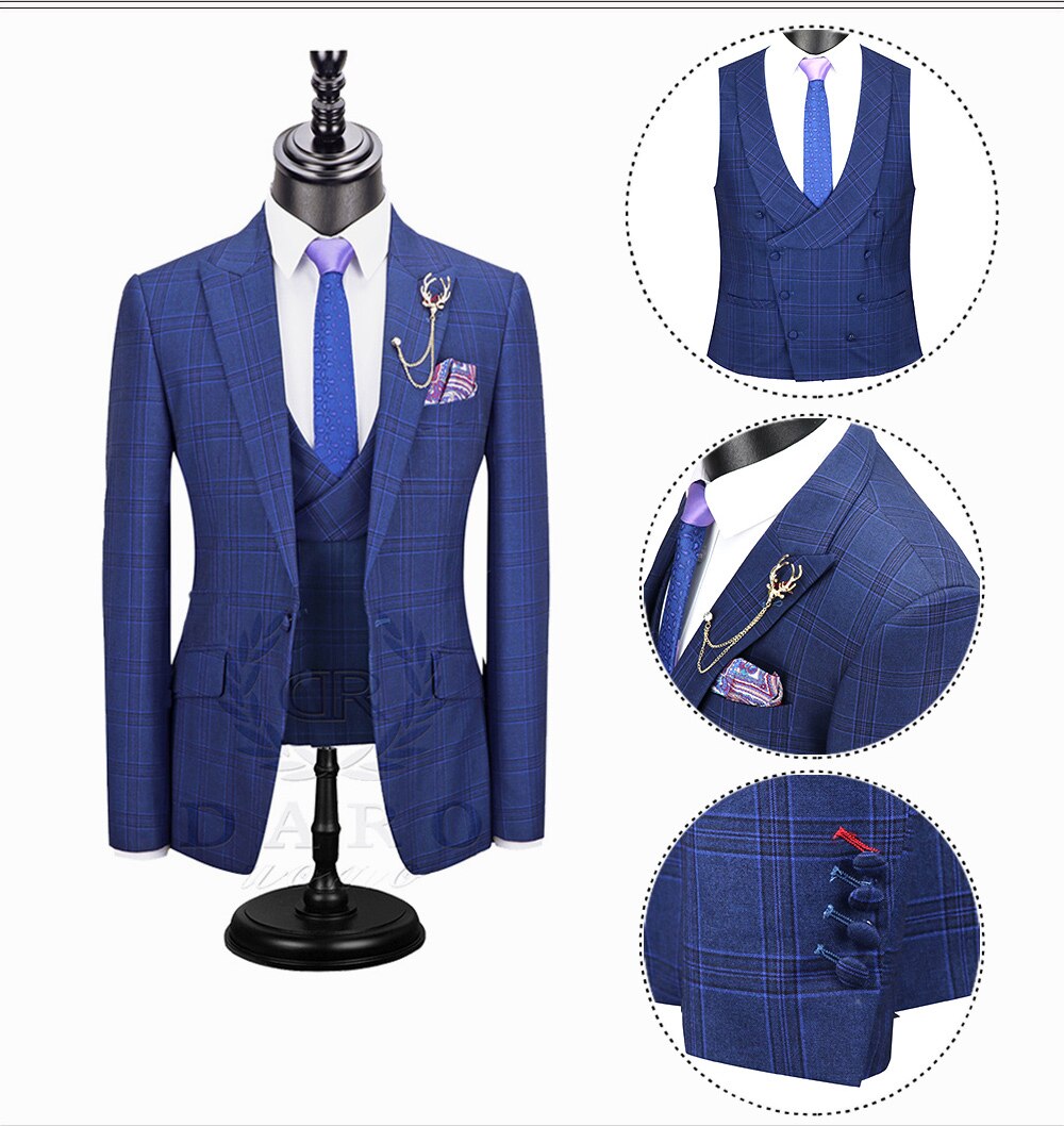 Men's 3 Piece Slim Fit blue purple Suits Blazer Men's 3 Piece Slim Fit blue purple Suits Blazer