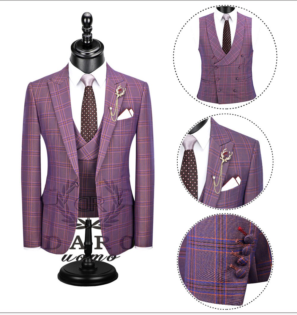 Men's 3 Piece Slim Fit blue purple Suits Blazer Men's 3 Piece Slim Fit blue purple Suits Blazer