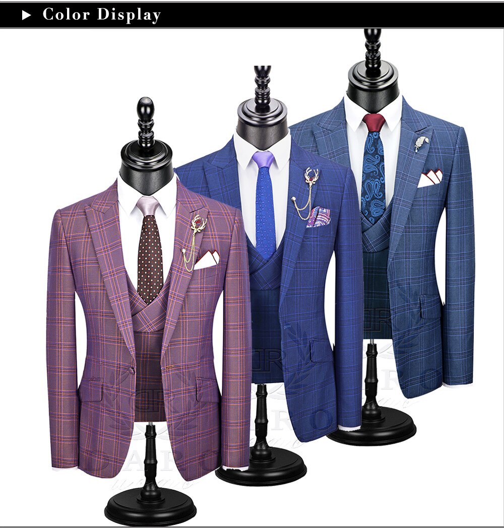 Men's 3 Piece Slim Fit blue purple Suits Blazer Men's 3 Piece Slim Fit blue purple Suits Blazer