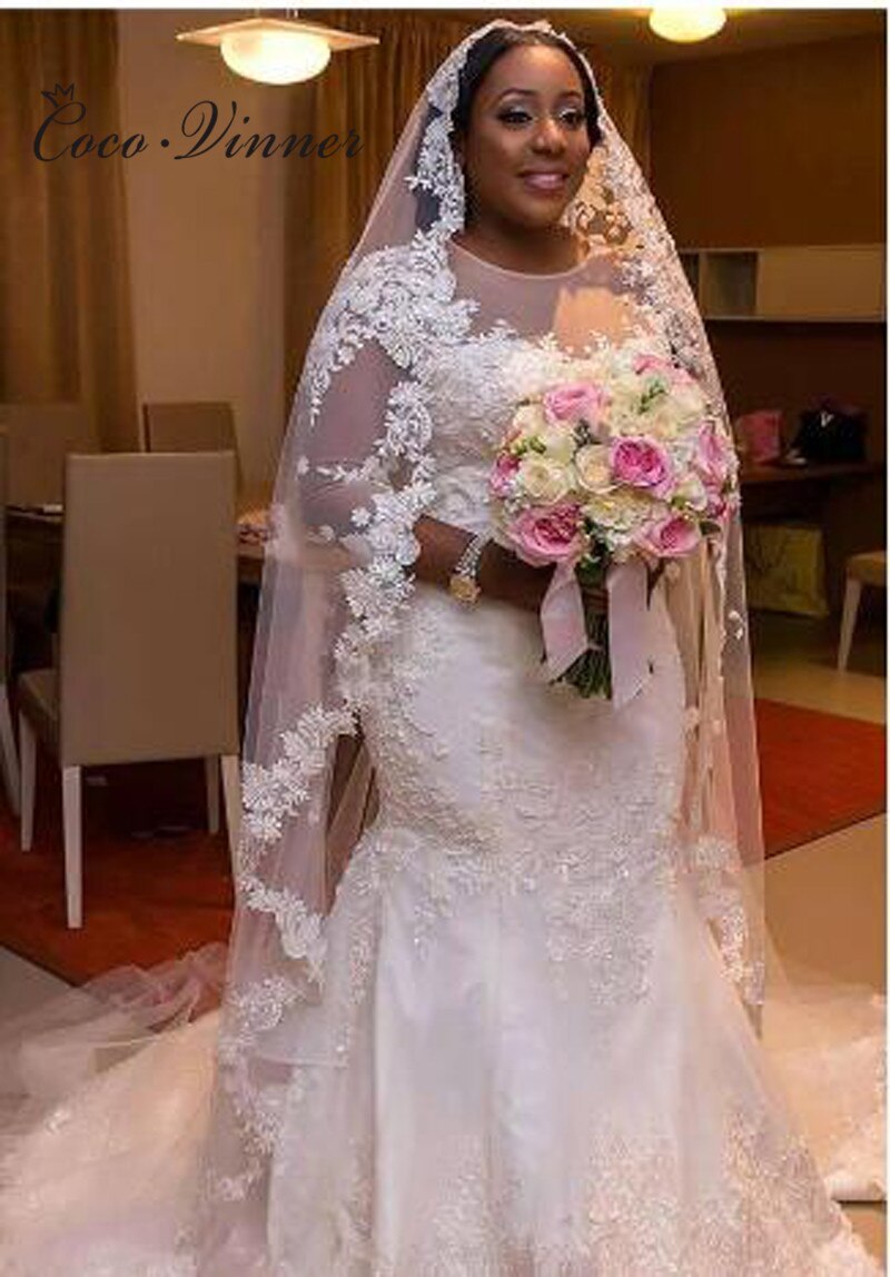 3/4 Sleeves Sheer Neck See Through African Wedding Dress 3/4 Sleeves Sheer Neck See Through African Wedding Dress