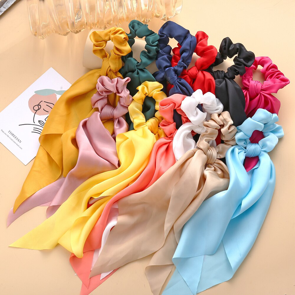 Floral Print Scrunchies Solid Long Hair Ribbon Floral Print Scrunchies Solid Long Hair Ribbon