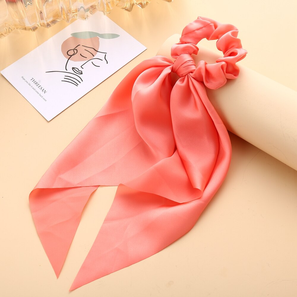 Floral Print Scrunchies Solid Long Hair Ribbon Floral Print Scrunchies Solid Long Hair Ribbon