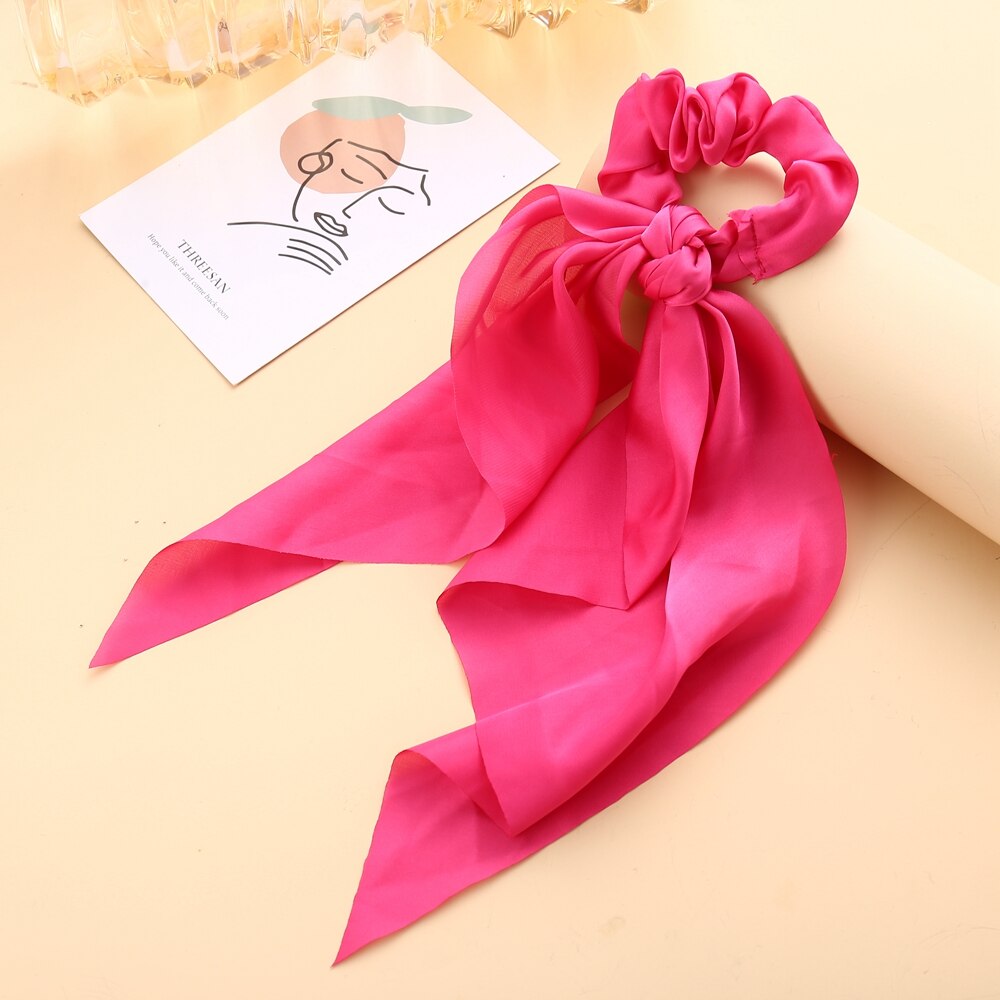 Floral Print Scrunchies Solid Long Hair Ribbon Floral Print Scrunchies Solid Long Hair Ribbon