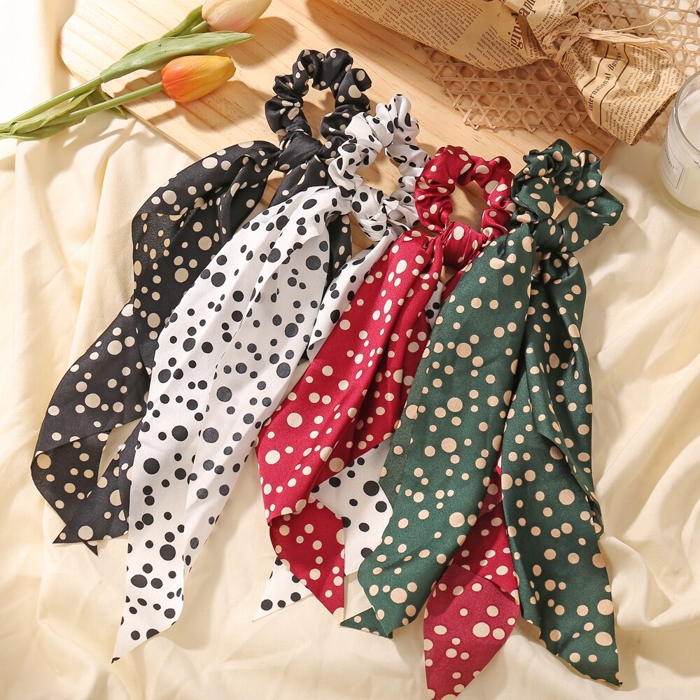 Floral Print Scrunchies Solid Long Hair Ribbon Floral Print Scrunchies Solid Long Hair Ribbon