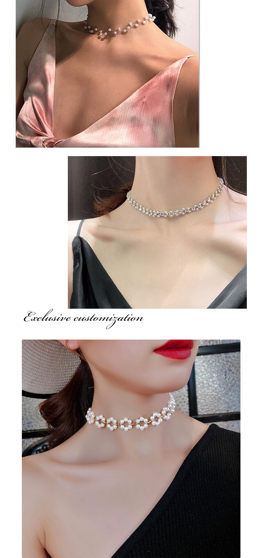 Elegant Flower Pearl Choker Necklaces Elegant Flower Pearl Choker Necklaces