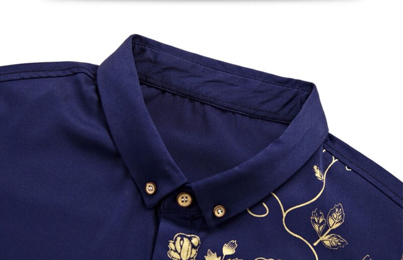 Brand Wine Red Mens Dress Shirts 2018 Fashion Golden Rose Flower Print Button Down Shirt Men Slim Fit Long Sleeve Chemise Homme Brand Wine Red Mens Dress Shirts 2018 Fashion Golden Rose Flower Print Button Down Shirt Men Slim Fit Long Sleeve Chemise Homme