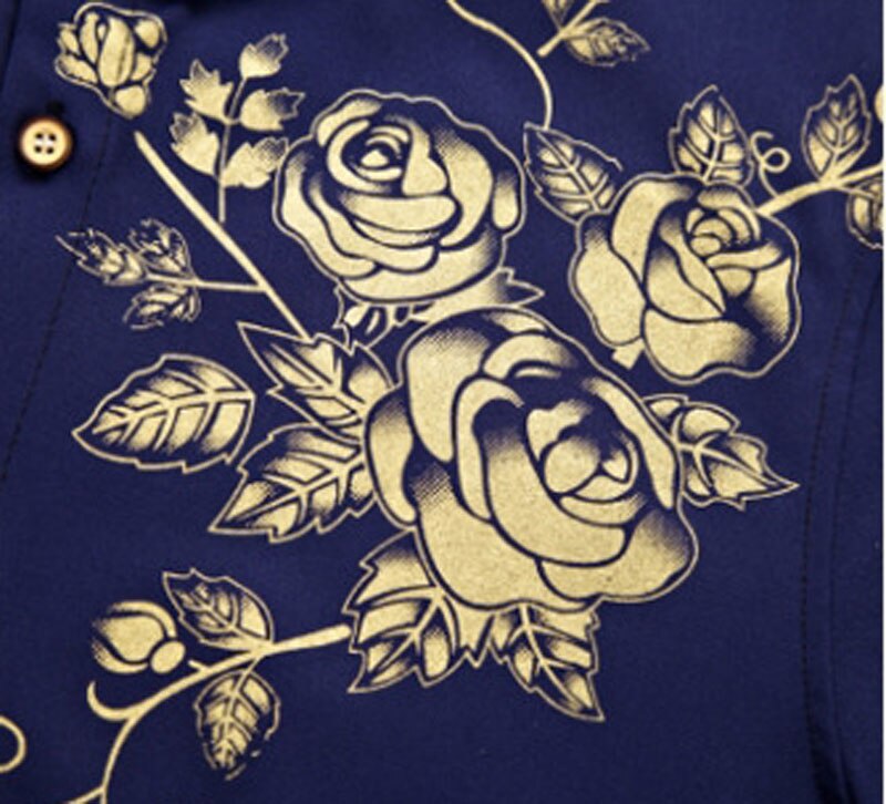 Brand Wine Red Mens Dress Shirts 2018 Fashion Golden Rose Flower Print Button Down Shirt Men Slim Fit Long Sleeve Chemise Homme Brand Wine Red Mens Dress Shirts 2018 Fashion Golden Rose Flower Print Button Down Shirt Men Slim Fit Long Sleeve Chemise Homme