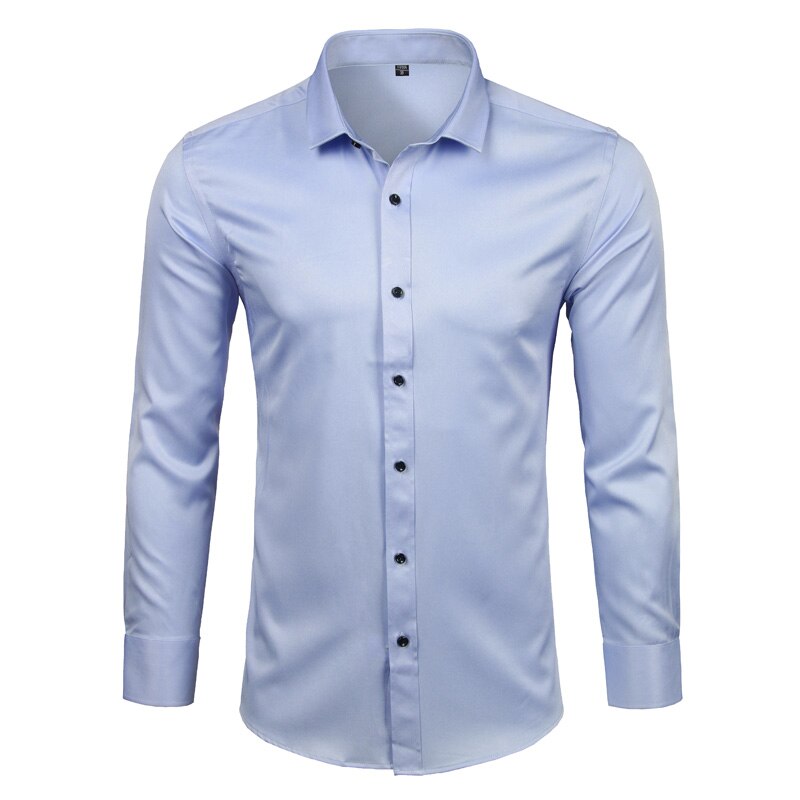Men's Bamboo Fiber Dress Shirts Casual Slim Fit Long Sleeve Male Social Shirts Comfortable Non Iron Solid Chemise Homme Blue Men's Bamboo Fiber Dress Shirts Casual Slim Fit Long Sleeve Male Social Shirts Comfortable Non Iron Solid Chemise Homme Blue
