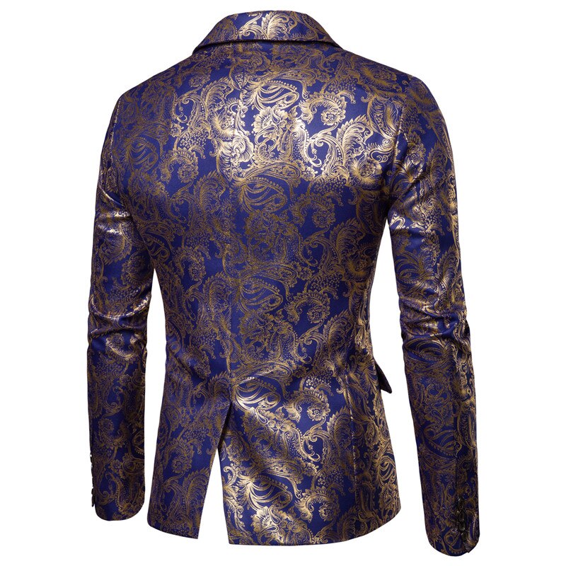 Gold Coated Metallic Suit Men Jacket Glitter Bronzing Floral Print Blazer Jacket Men Slim One button Nightclub DJ Stage Costumes Gold Coated Metallic Suit Men Jacket Glitter Bronzing Floral Print Blazer Jacket Men Slim One button Nightclub DJ Stage Costumes