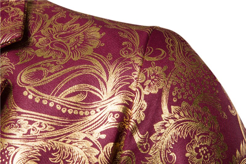 Gold Coated Metallic Suit Men Jacket Glitter Bronzing Floral Print Blazer Jacket Men Slim One button Nightclub DJ Stage Costumes Gold Coated Metallic Suit Men Jacket Glitter Bronzing Floral Print Blazer Jacket Men Slim One button Nightclub DJ Stage Costumes
