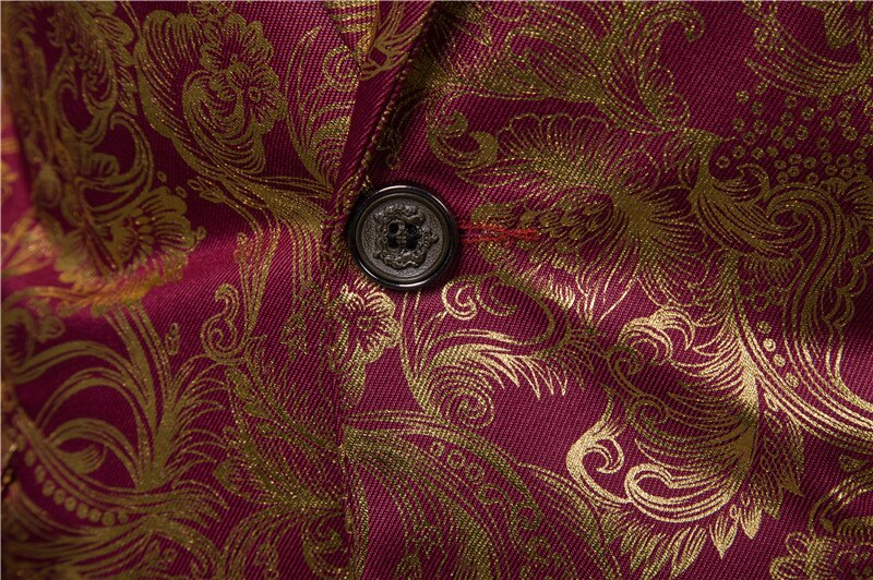 Gold Coated Metallic Suit Men Jacket Glitter Bronzing Floral Print Blazer Jacket Men Slim One button Nightclub DJ Stage Costumes Gold Coated Metallic Suit Men Jacket Glitter Bronzing Floral Print Blazer Jacket Men Slim One button Nightclub DJ Stage Costumes