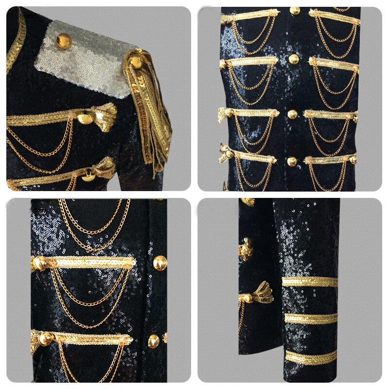 Sequin Embellished Blazer Jacket Men Stage Party Mens Suit Jacket Military Dress Tuxedo Men Blazer Singer Show DJ Costume Homme Sequin Embellished Blazer Jacket Men Stage Party Mens Suit Jacket Military Dress Tuxedo Men Blazer Singer Show DJ Costume Homme
