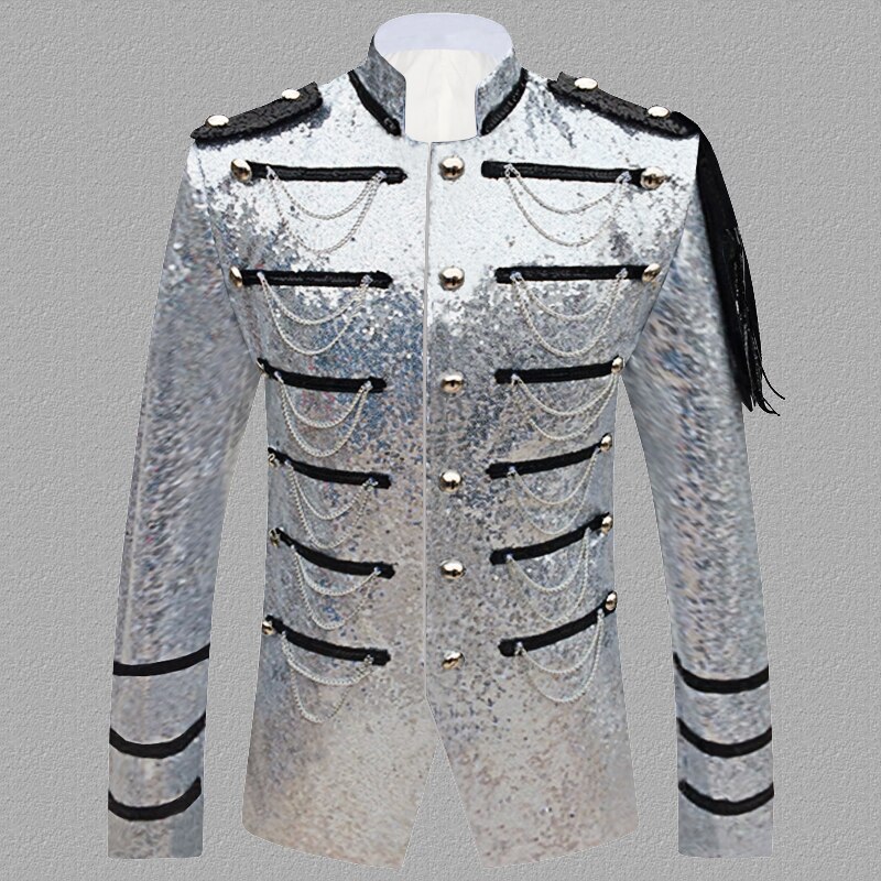 Sequin Embellished Blazer Jacket Men Stage Party Mens Suit Jacket Military Dress Tuxedo Men Blazer Singer Show DJ Costume Homme Sequin Embellished Blazer Jacket Men Stage Party Mens Suit Jacket Military Dress Tuxedo Men Blazer Singer Show DJ Costume Homme