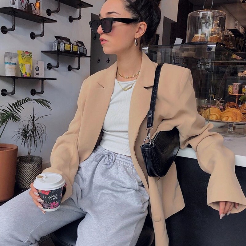 women's double breasted blazer long sleeve jacket loose coat women's double breasted blazer long sleeve jacket loose coat