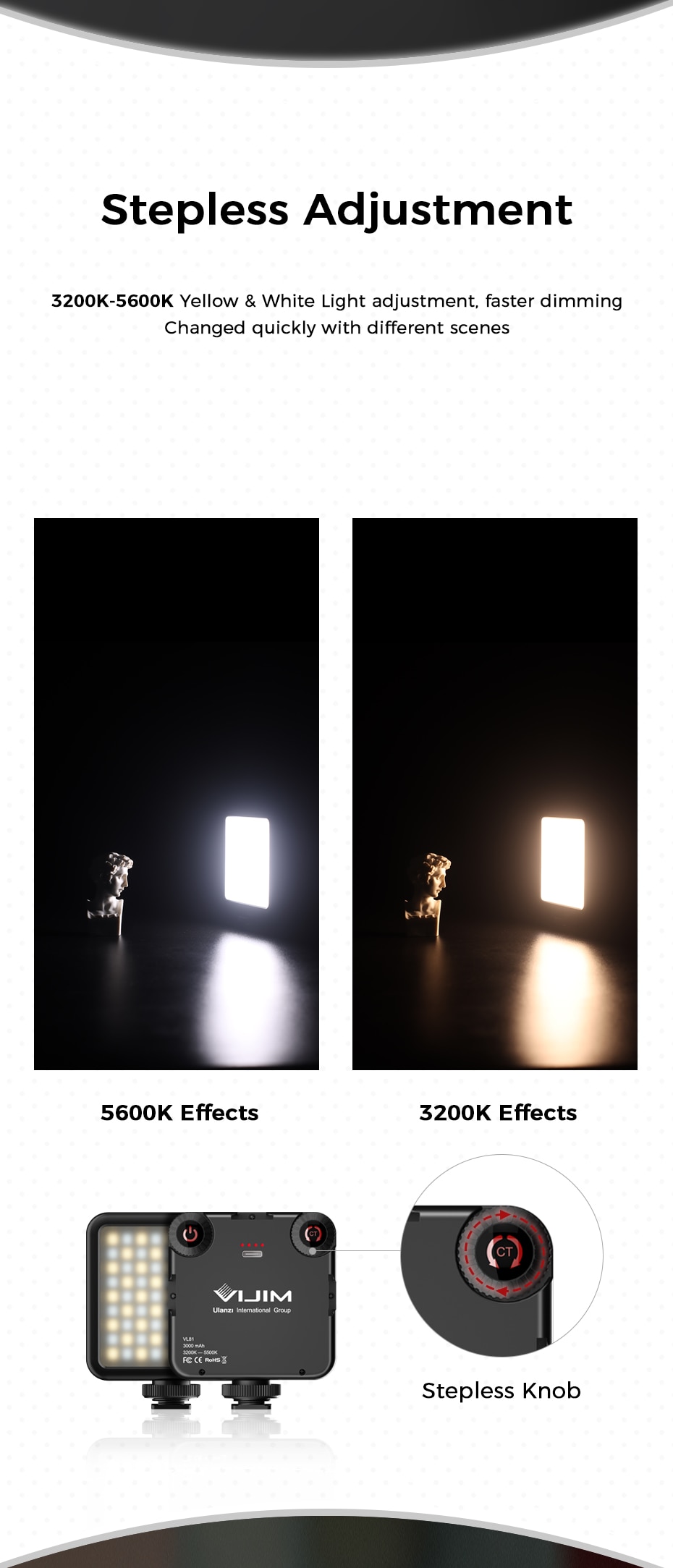 VL81 3200k-5600K 850LM 6.5W Dimmable Mini LED Video Light