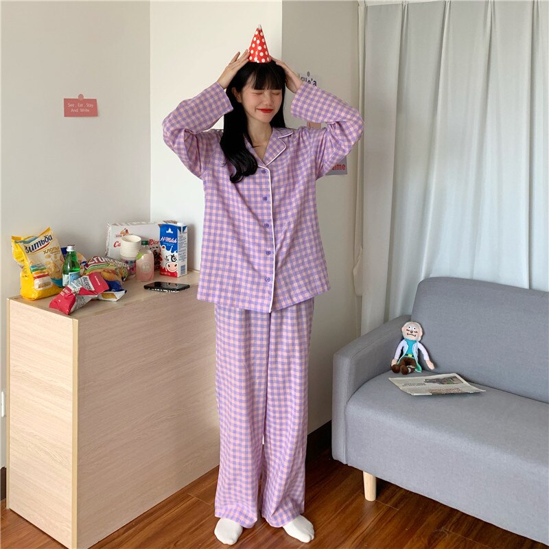 Purple Grid Girls Pajamas Set Purple Grid Girls Pajamas Set