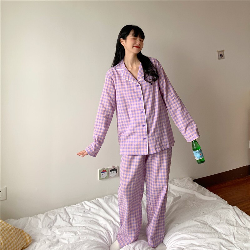 Purple Grid Girls Pajamas Set Purple Grid Girls Pajamas Set