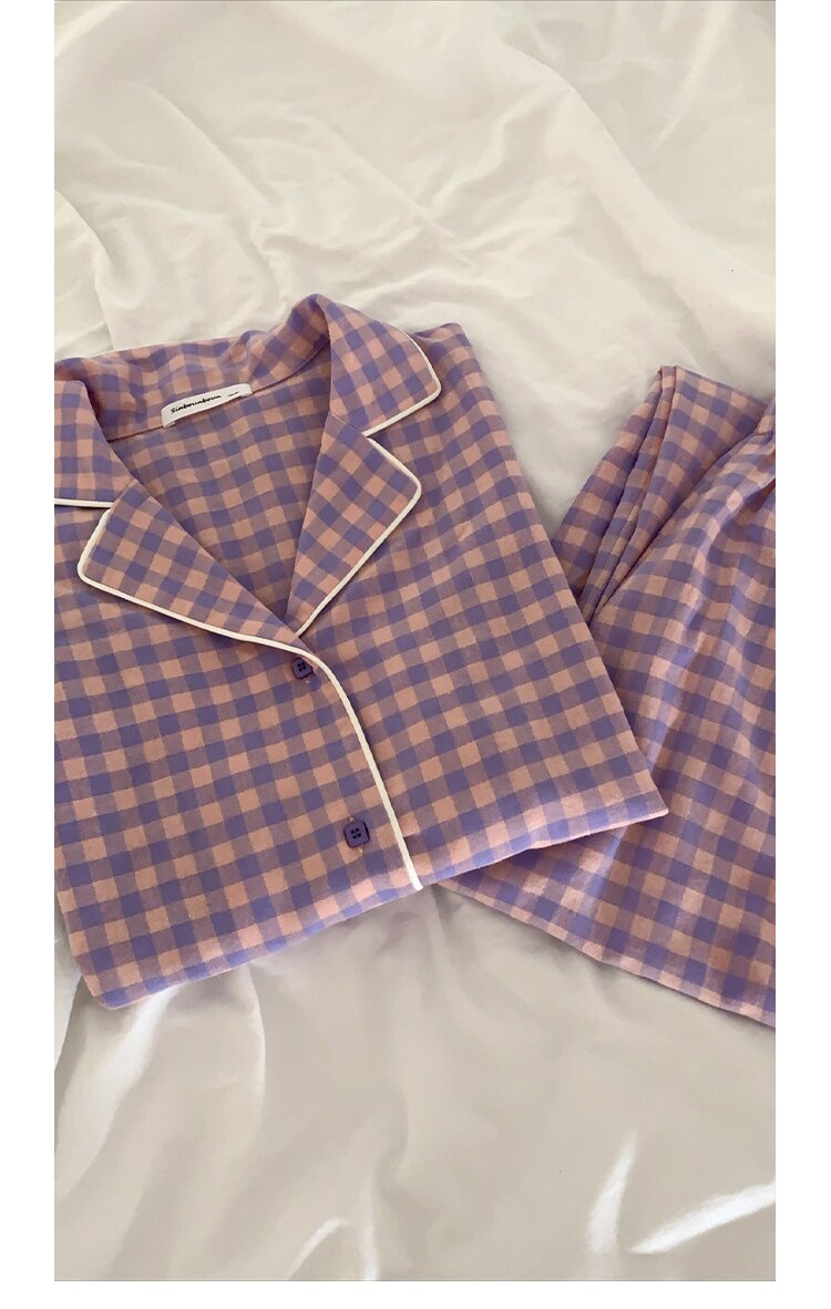 Purple Grid Girls Pajamas Set Purple Grid Girls Pajamas Set