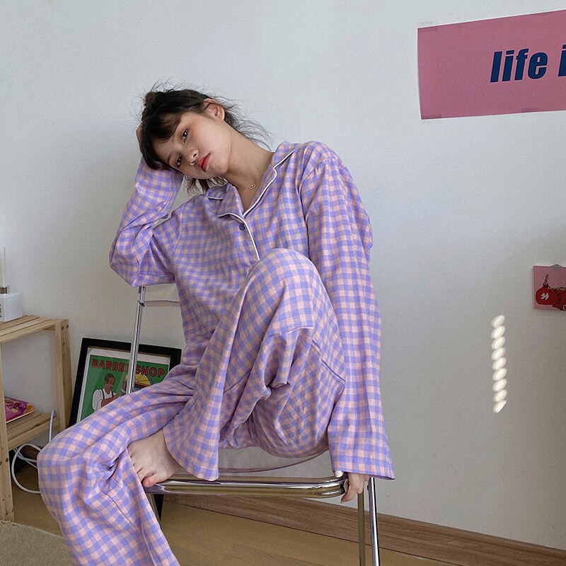 Purple Grid Girls Pajamas Set Purple Grid Girls Pajamas Set