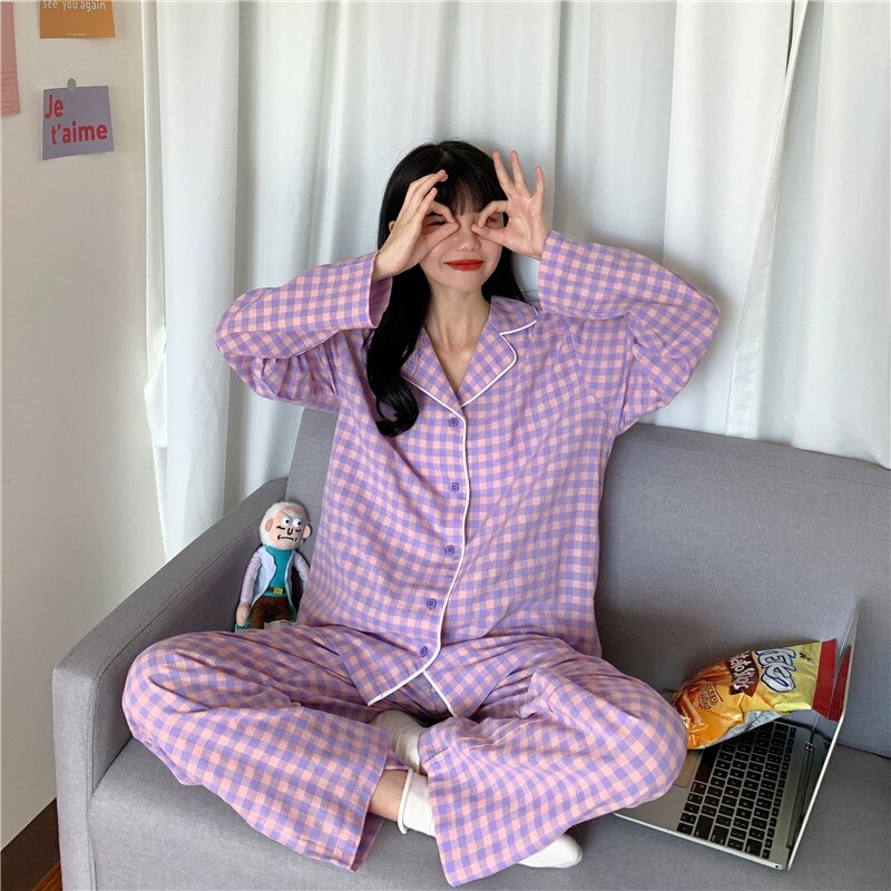 Purple Grid Girls Pajamas Set Purple Grid Girls Pajamas Set
