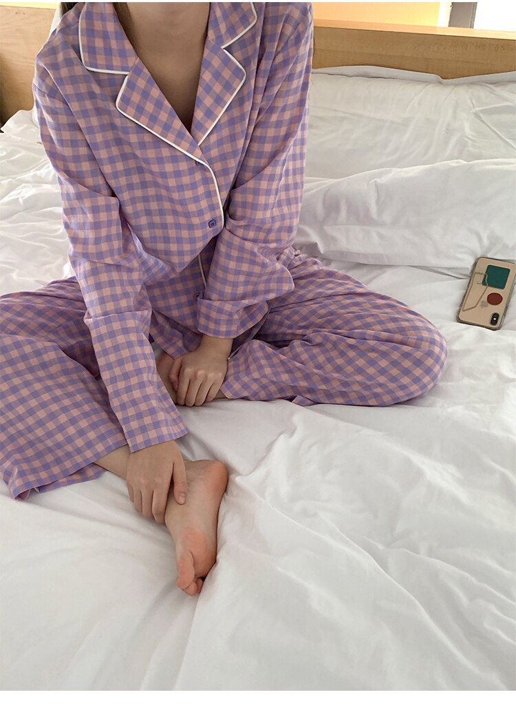 Purple Grid Girls Pajamas Set Purple Grid Girls Pajamas Set