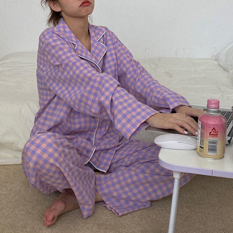 Purple Grid Girls Pajamas Set Purple Grid Girls Pajamas Set