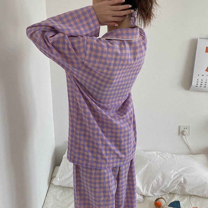 Purple Grid Girls Pajamas Set Purple Grid Girls Pajamas Set
