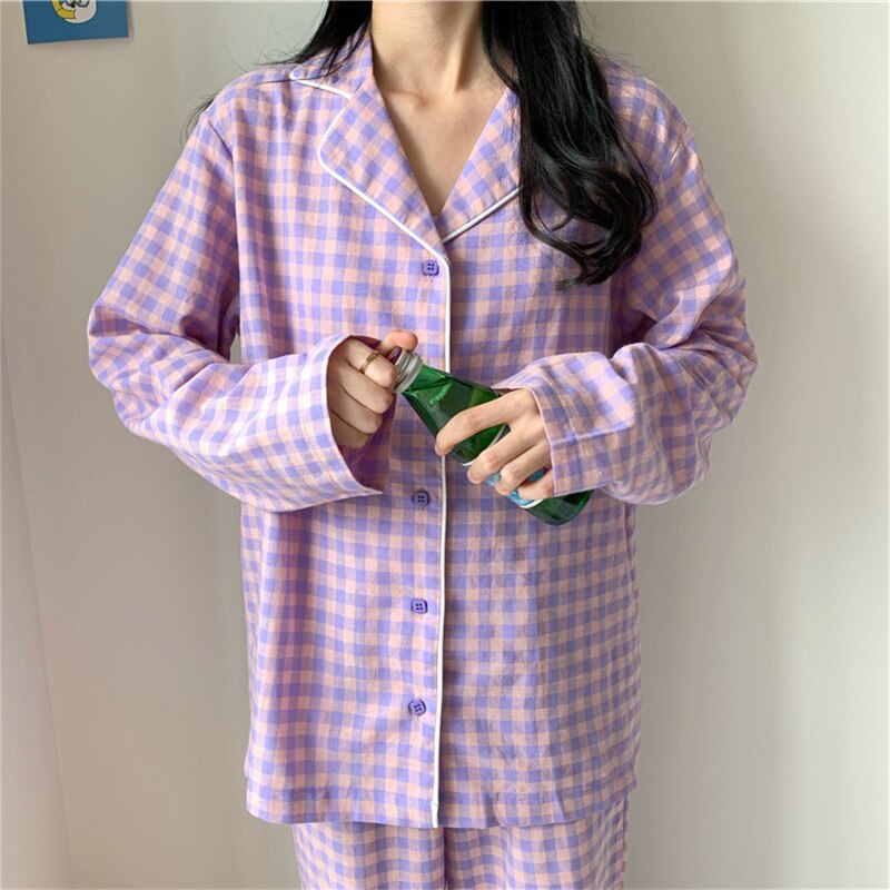 Purple Grid Girls Pajamas Set Purple Grid Girls Pajamas Set