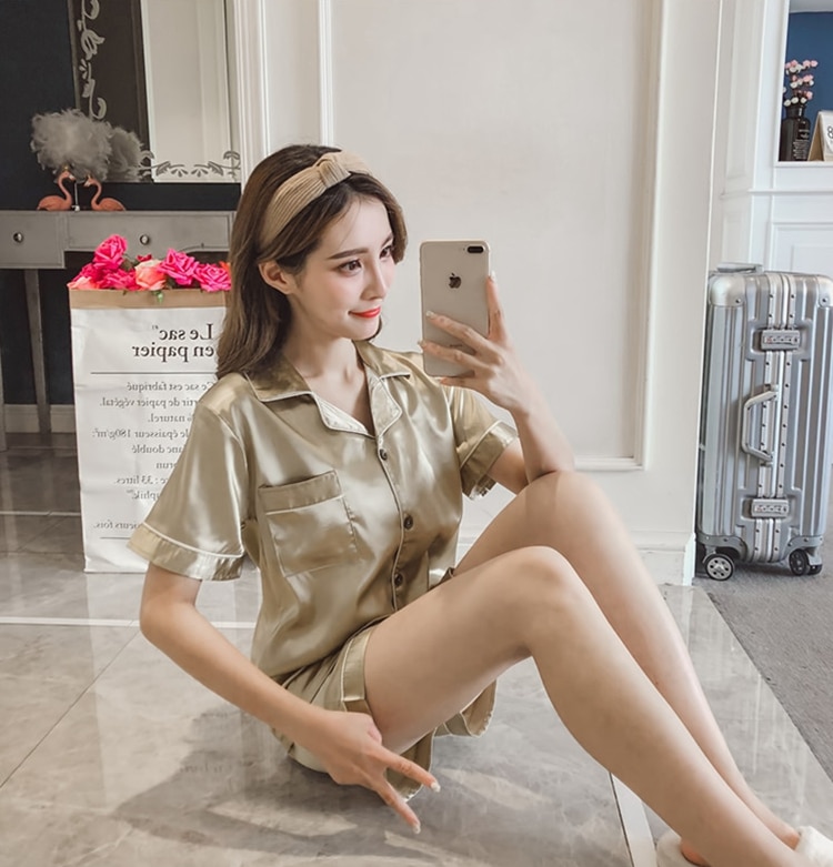 Womens Silk Satin Pajamas Set