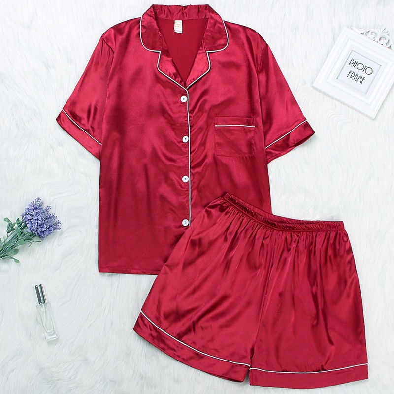 Womens Silk Satin Pajamas Set