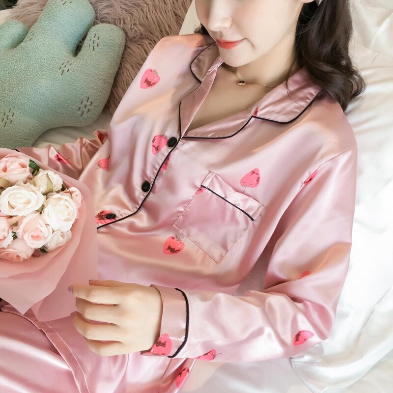 Womens Silk Satin Pajamas Set
