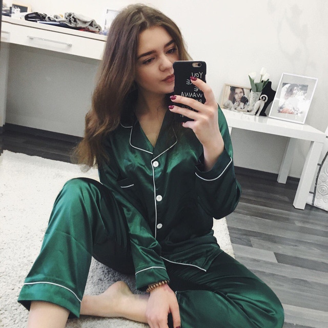 Womens Silk Satin Pajamas Set