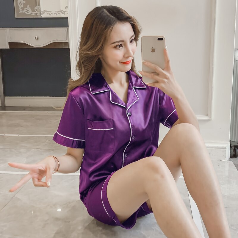 Womens Silk Satin Pajamas Set