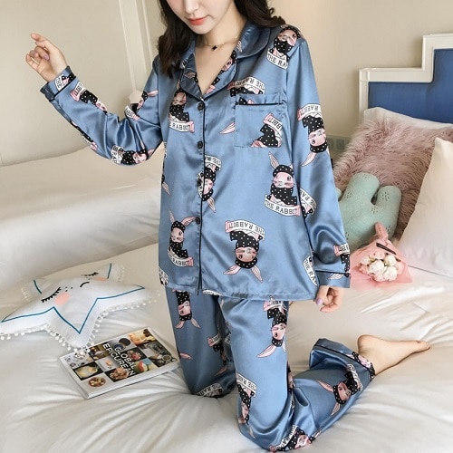 Womens Silk Satin Pajamas Set