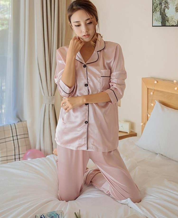 Womens Silk Satin Pajamas Set