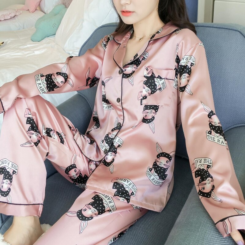 Womens Silk Satin Pajamas Set