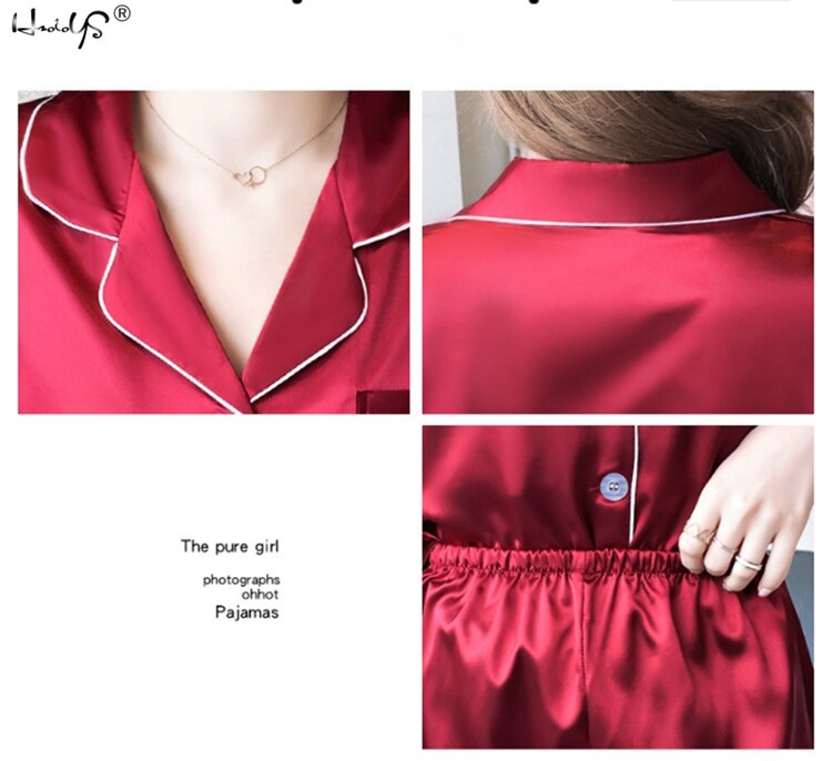 Womens Silk Satin Pajamas Set