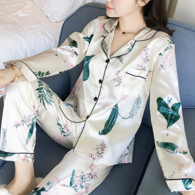 Womens Silk Satin Pajamas Set