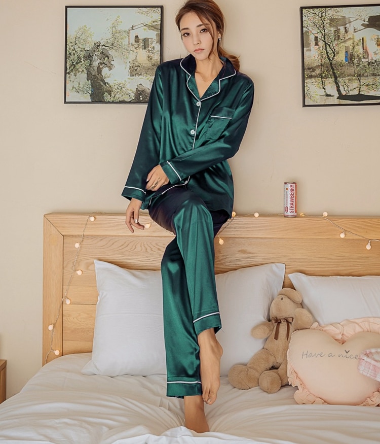 Womens Silk Satin Pajamas Set