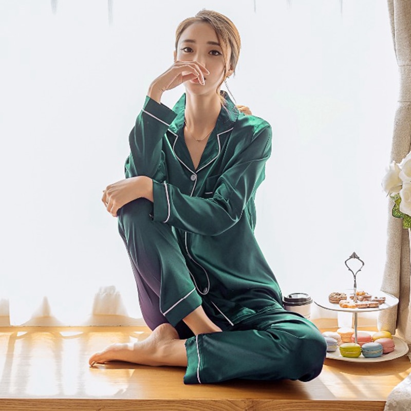 Womens Silk Satin Pajamas Set
