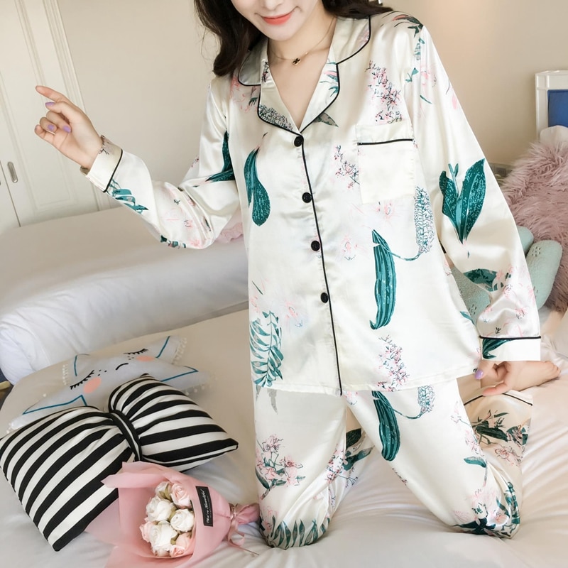 Womens Silk Satin Pajamas Set