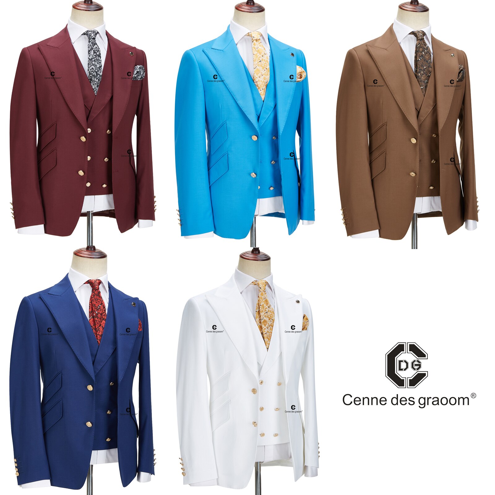 3Pcs Men's Suits Slim Fit, with Gold Buttons, Solid Jacket Vest, Pants Elegant Wedding Dress 3Pcs Men's Suits Slim Fit, with Gold Buttons, Solid Jacket Vest, Pants Elegant Wedding Dress