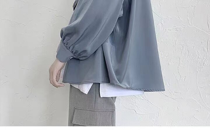 Black Long-sleeved Shirts Men Korean Comfortable Blouses Casual Loose Single Breasted Shirt With Tie Black Long-sleeved Shirts Men Korean Comfortable Blouses Casual Loose Single Breasted Shirt With Tie