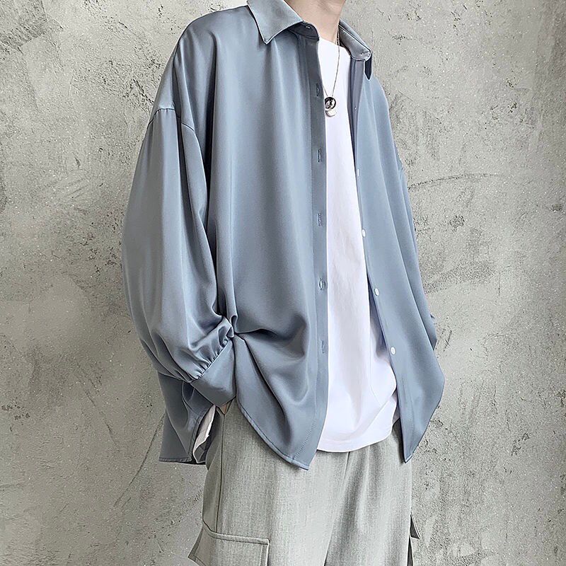 Black Long-sleeved Shirts Men Korean Comfortable Blouses Casual Loose Single Breasted Shirt With Tie Black Long-sleeved Shirts Men Korean Comfortable Blouses Casual Loose Single Breasted Shirt With Tie