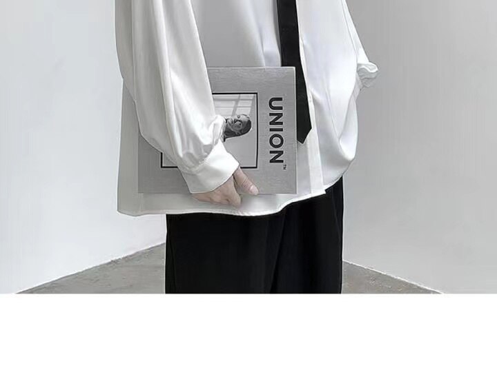 Black Long-sleeved Shirts Men Korean Comfortable Blouses Casual Loose Single Breasted Shirt With Tie Black Long-sleeved Shirts Men Korean Comfortable Blouses Casual Loose Single Breasted Shirt With Tie