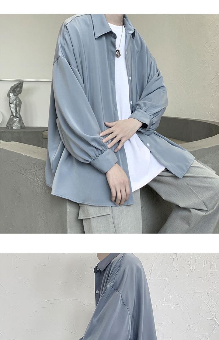 Black Long-sleeved Shirts Men Korean Comfortable Blouses Casual Loose Single Breasted Shirt With Tie Black Long-sleeved Shirts Men Korean Comfortable Blouses Casual Loose Single Breasted Shirt With Tie